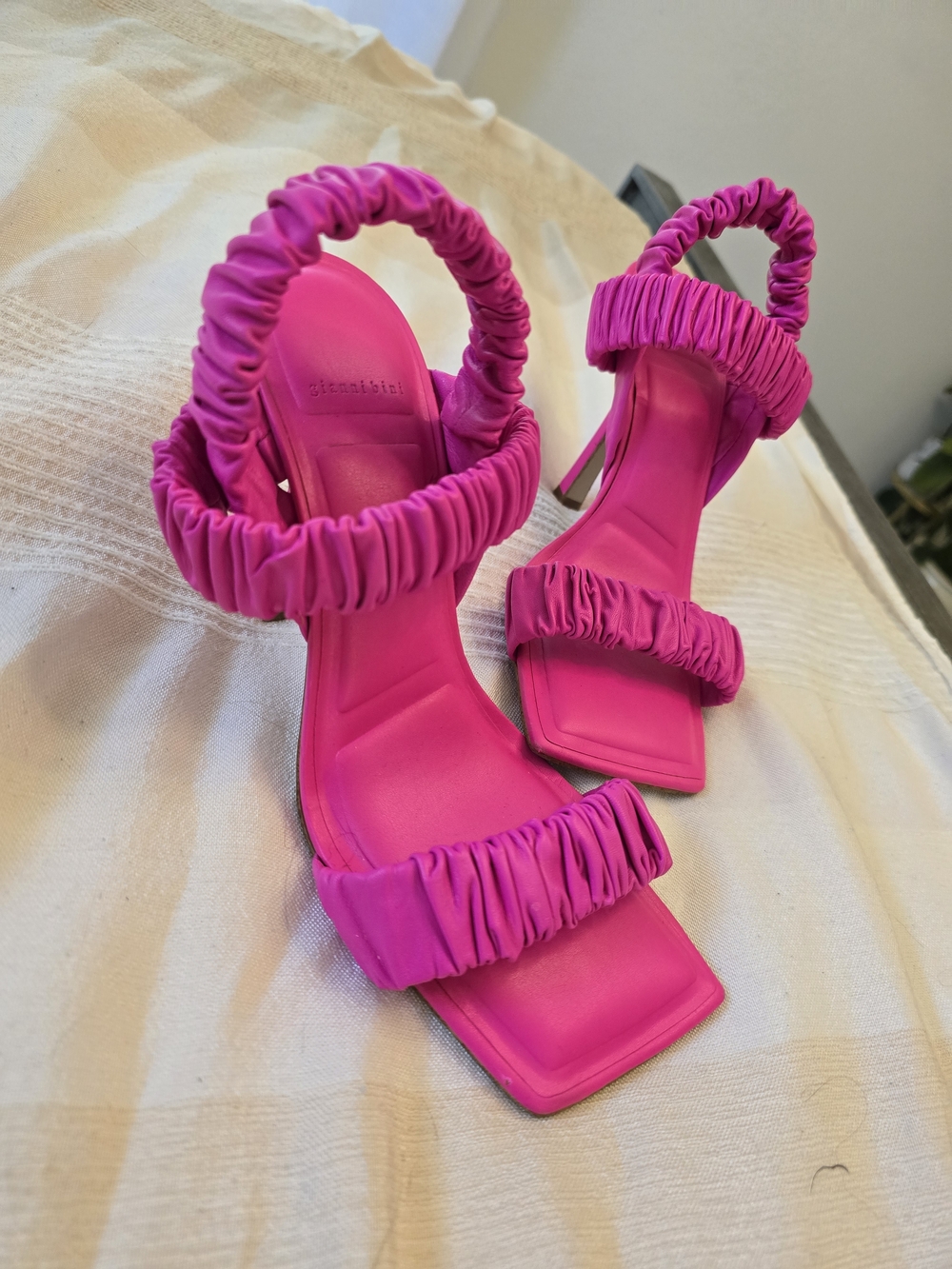 Gianni Bini Hot Pink Ruched Strap High Heel Leather Sandals